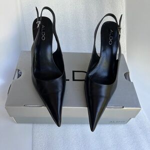 Aldo Pointed Toe Slingback Pump Black Leather Sz 6